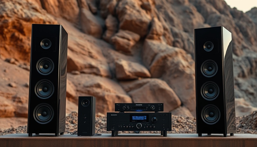 Totem Acoustics Tribe Tower speakers in a scenic setup with audio gear.