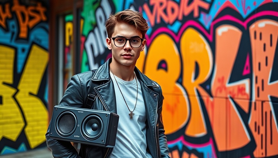 Sony ULT-Serie Lautsprecher with a stylish man in a graffiti-covered urban area.