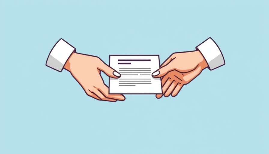Minimalistic illustration of hands exchanging a contract, Einsicht in den Auftragsverarbeiter-Vertrag.