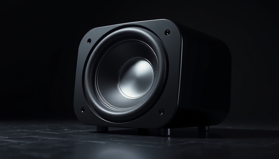 Sleek black Nubert nuZeo 8w subwoofer on reflective surface.