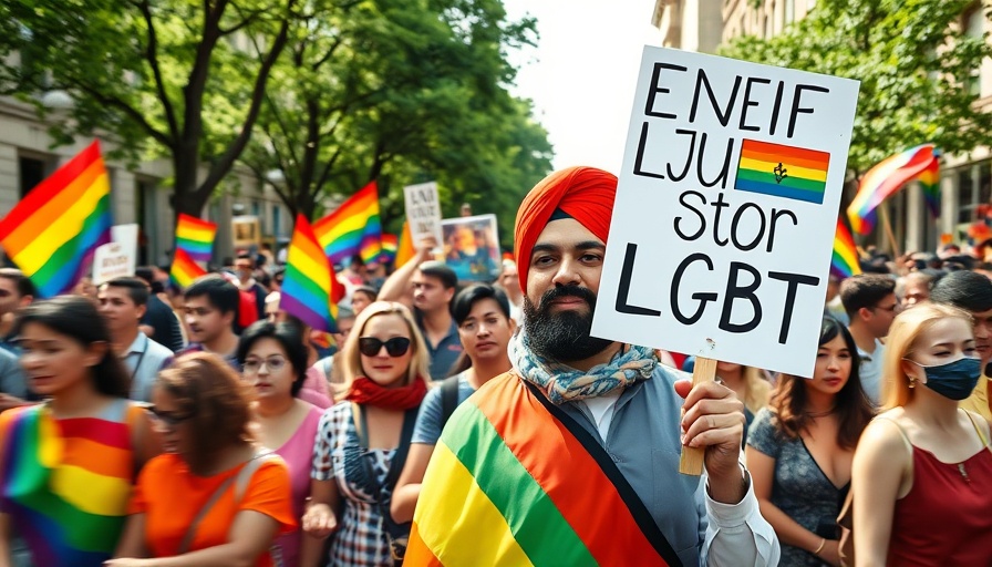 Vibrant protest scene supporting LGBT rights, diverse crowd.