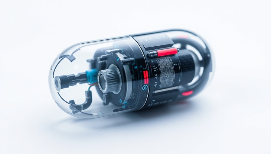 Intricate design of a robotic pill, featuring circuits and components, roboter als pille concept.