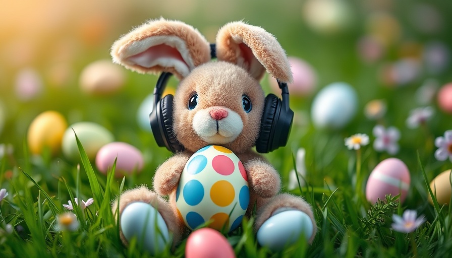 Charming bunny with headphones and egg for AliExpress Aprilverkauf Datenschutz.