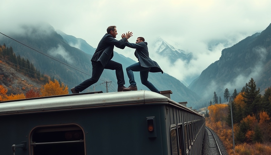 Dynamic action scene on moving train with mountain landscape - Oscar Veränderungen 2023.