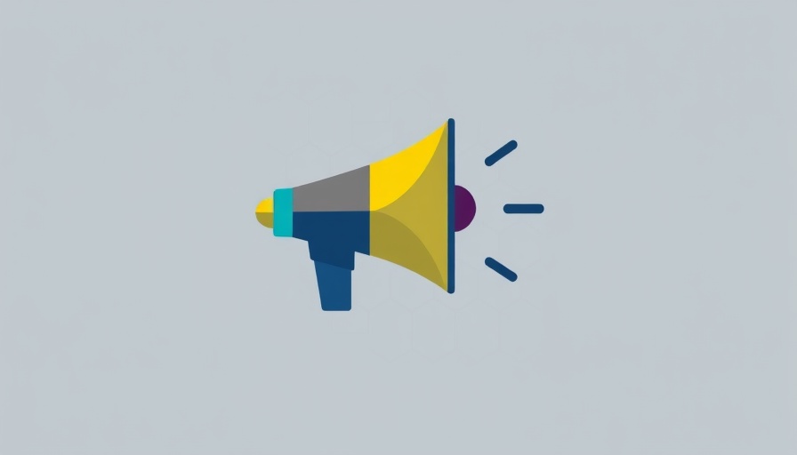 Colorful megaphone graphic on hexagonal pattern background.