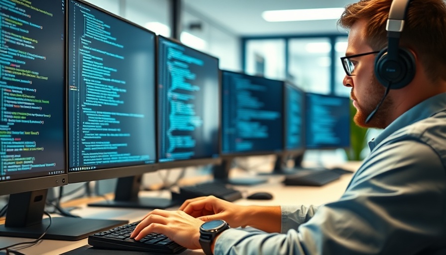 Vibe-Coding: Programmer focusing on code in bright office.