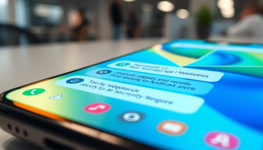 Modern smartphone with Android 12 security updates displayed.