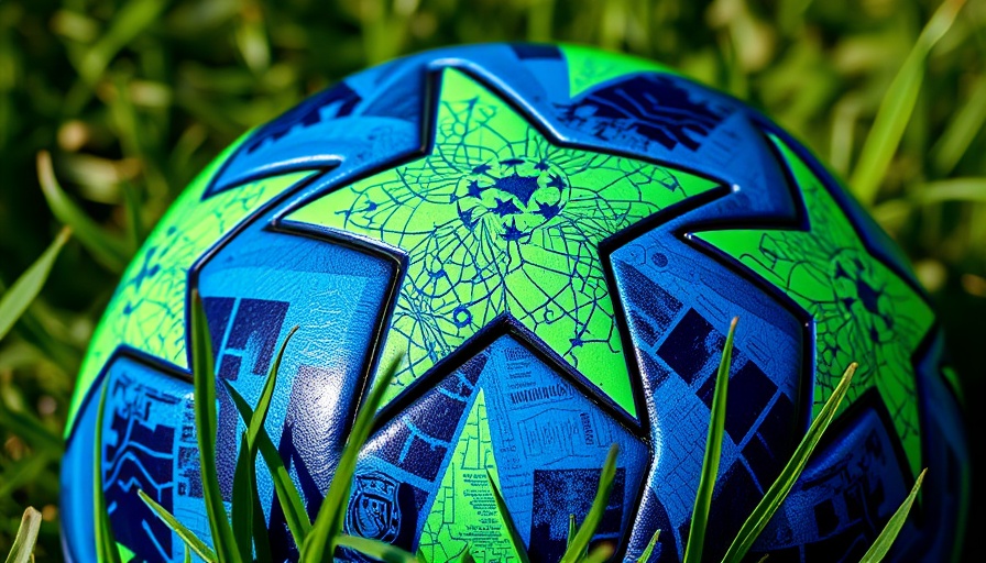 Textured UEFA Champions League football close-up, vibrant design.