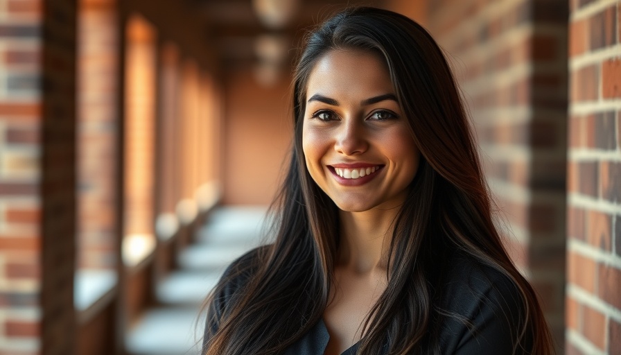 Smiling woman in green top in brick hallway, Junge Union Stormarn