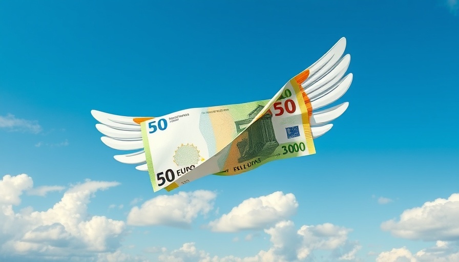 Cloud-Abhängigkeit Deutschland concept with flying euro notes in sky.