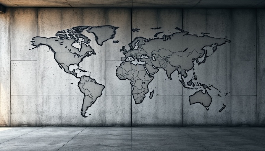 Abstract geometric world map on concrete, Global Majority House.