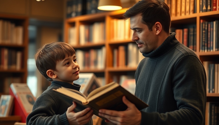 Joe Goldberg engaging with young boy in cozy bookstore, Joe Goldberg Antiheld.