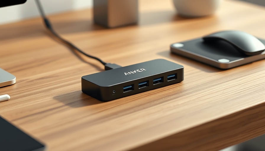 Black Anker 4-Port USB Hub on desk with wooden finish