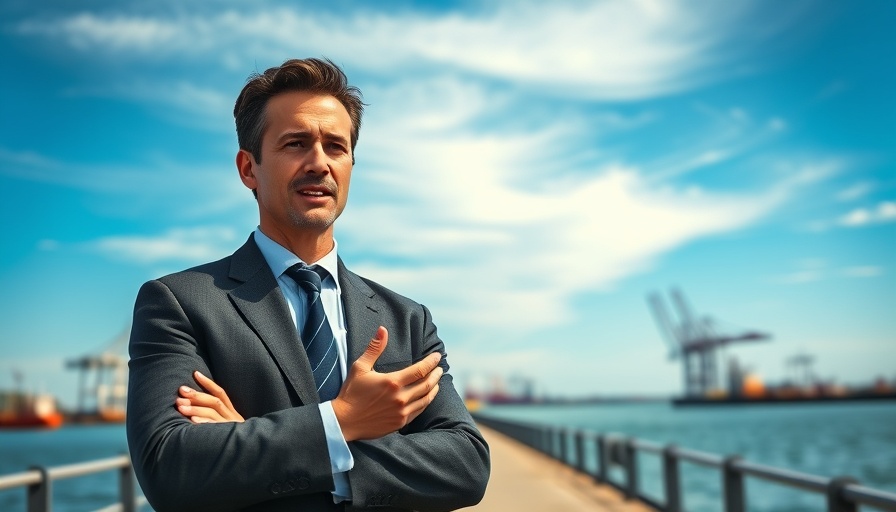 Professional speaking at harbor, linked to hydrogen energy transition.
