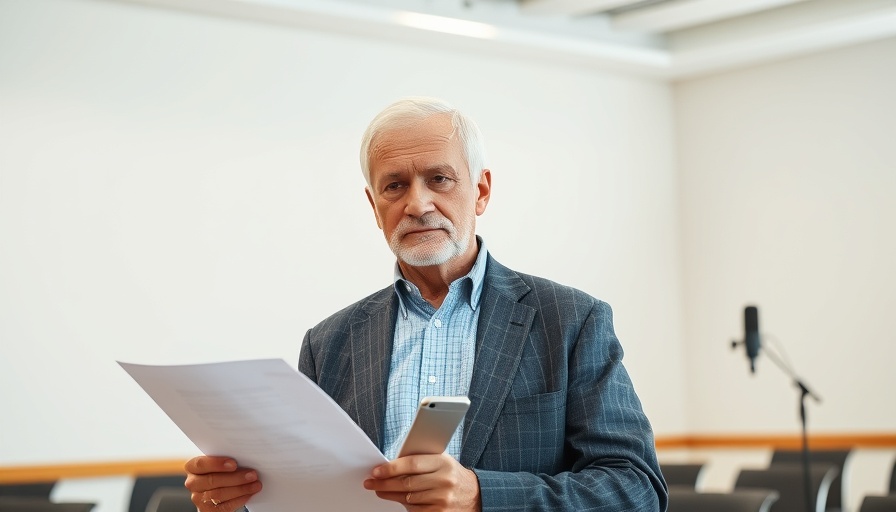 Älterer Mann bei einer Versammlung mit ernstem Ausdruck