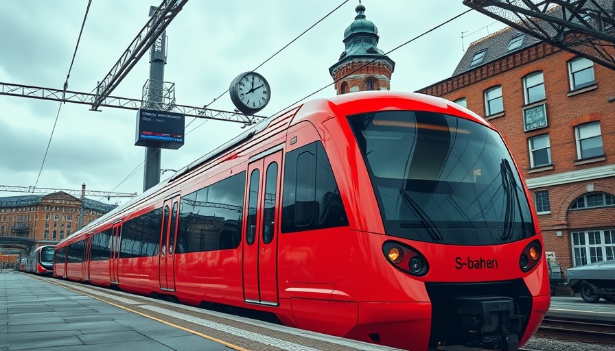 S-Bahn Frust Linie S1 train at urban station under cloudy sky.