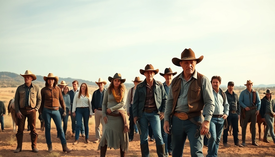 Cast of Western-Serie Ransom Canyon Netflix at a ranch.