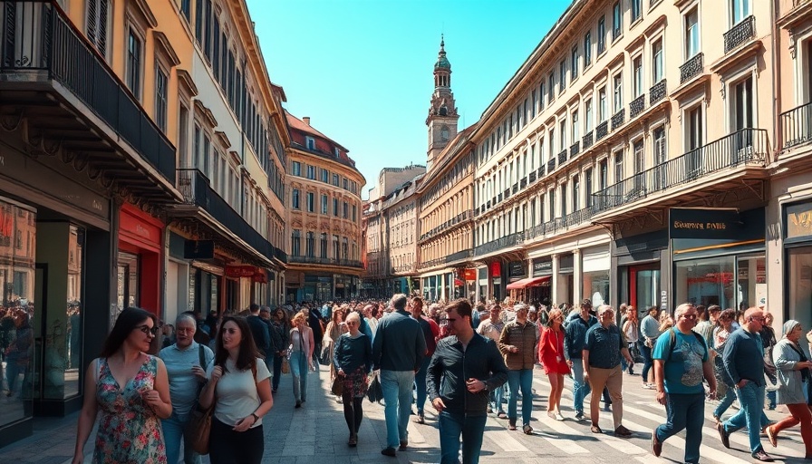 Busy street in Germany with shoppers and architecture, Einkaufen Innenstadt Deutschland.