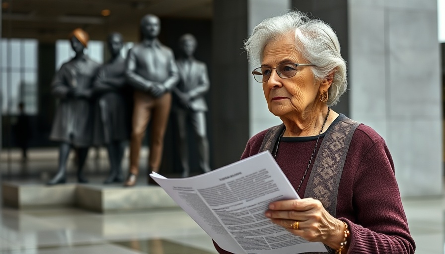 Elderly woman reflecting on Nazi crimes in Stormarn holding document.
