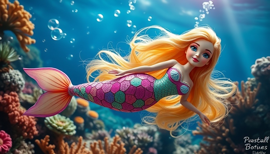 Colorful mermaid doll underwater, enhancing creativity and social skills.