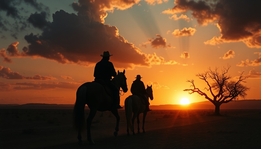 Kinostart trotz tragischen Ereignissen: silhouetted riders at sunset.