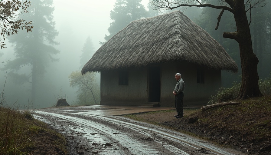 Bismarcks Liegenschaften Vollstreckung location with man and thatched-roof house