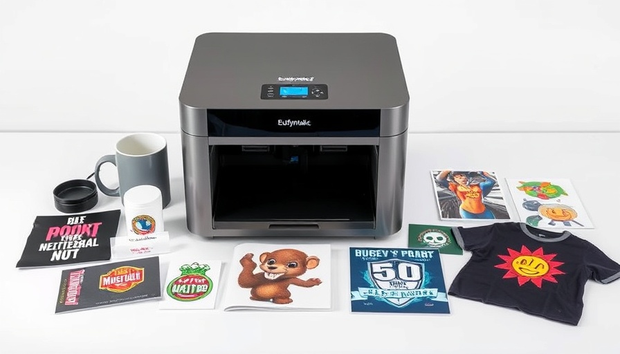 eufyMake E1 UV printer with printed items, sleek design.
