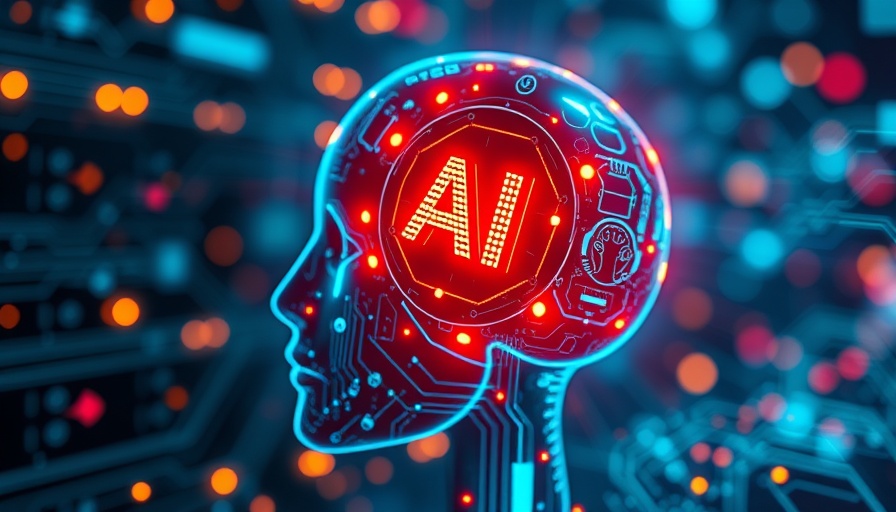 Futuristic AI technology with digital head and circuit board background.