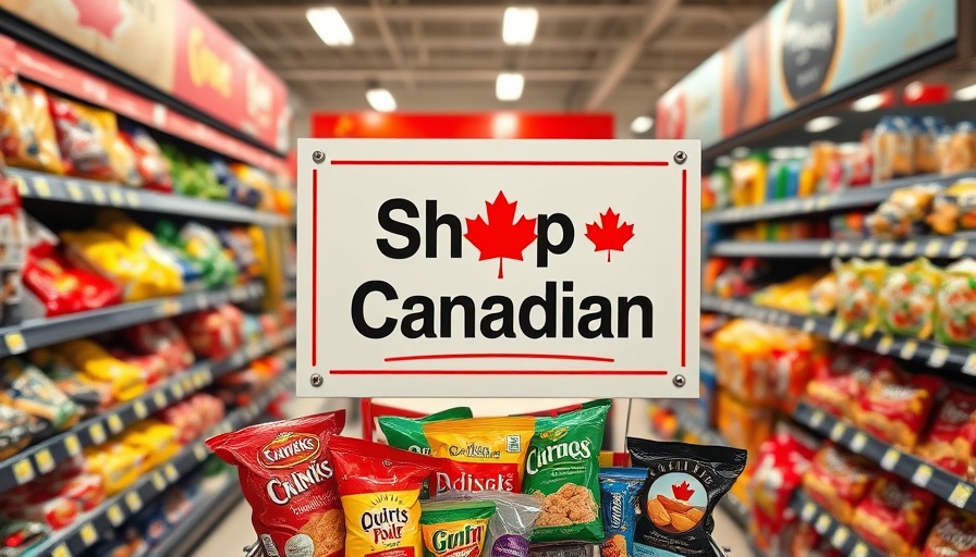 Shop Canadian sign in a grocery store promoting local products.