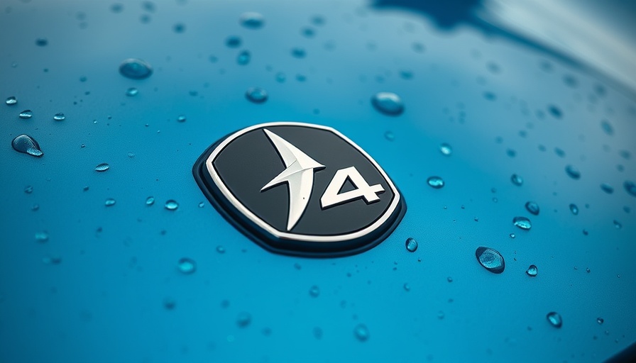 Polestar 4 Test emblem with rain droplets in close-up view.