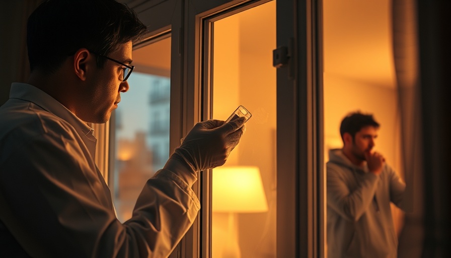 Forensic investigator examines evidence at a crime scene.