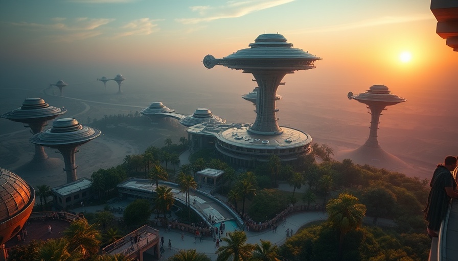 Futuristic architecture of The Line Megacity overlooking desert.