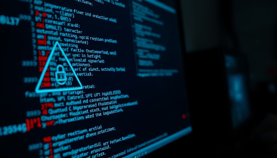 Cybersecurity scandal concept with computer screen code.