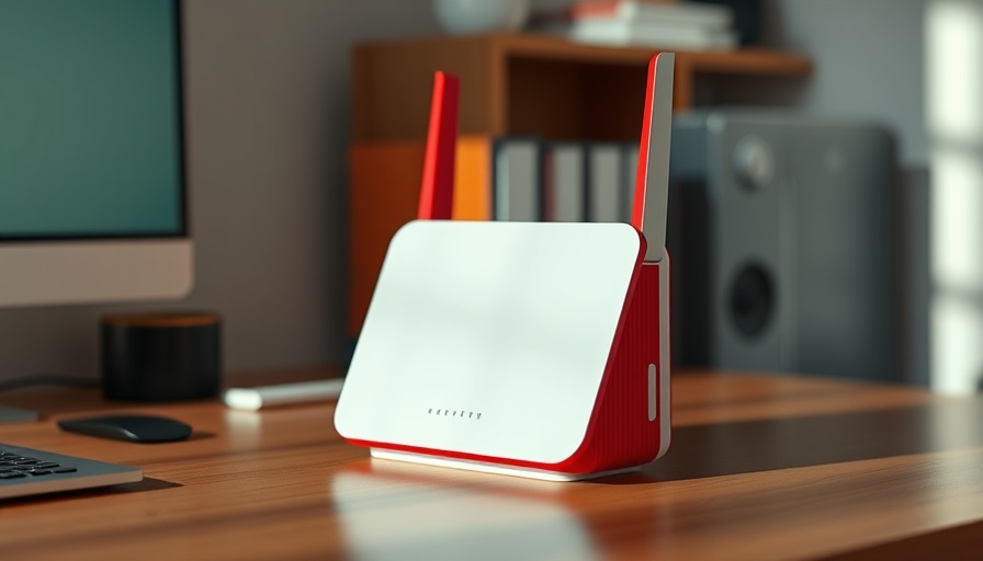 Sleek modern wireless router on desk, Fritzbox 7590 AX Angebot.