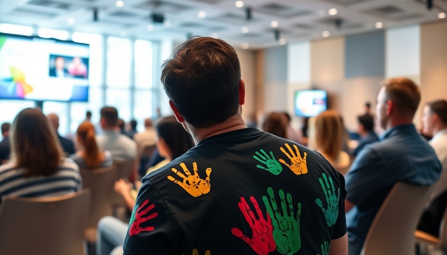 Kind + Jugend 2025 attendee at a conference with logo shirt.