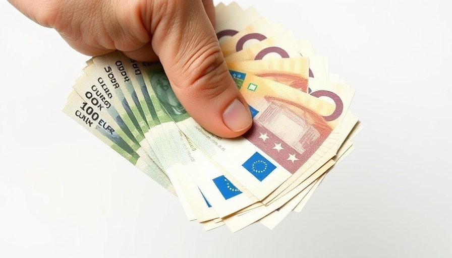 Hand holding euro bills for Notfall-Bargeld concept.