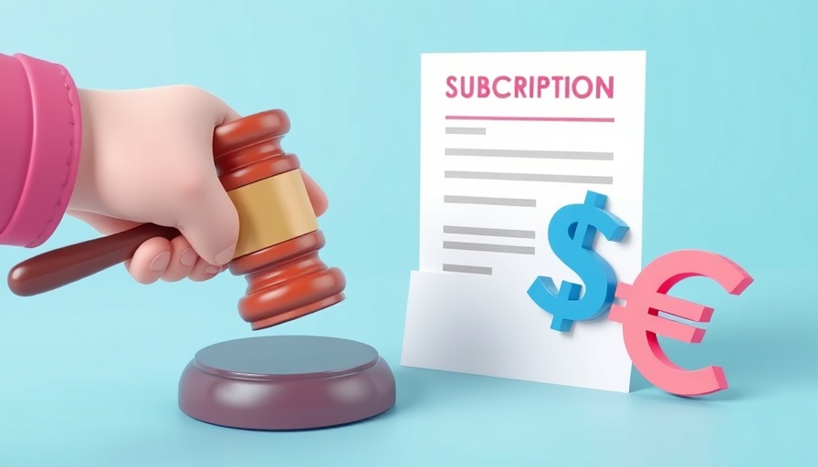 DMA-Strafe gegen Meta wegen Abo-Modells illustration with gavel and subscription symbols.