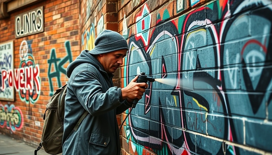 Street artist creating graffiti mural in St. Pauli.