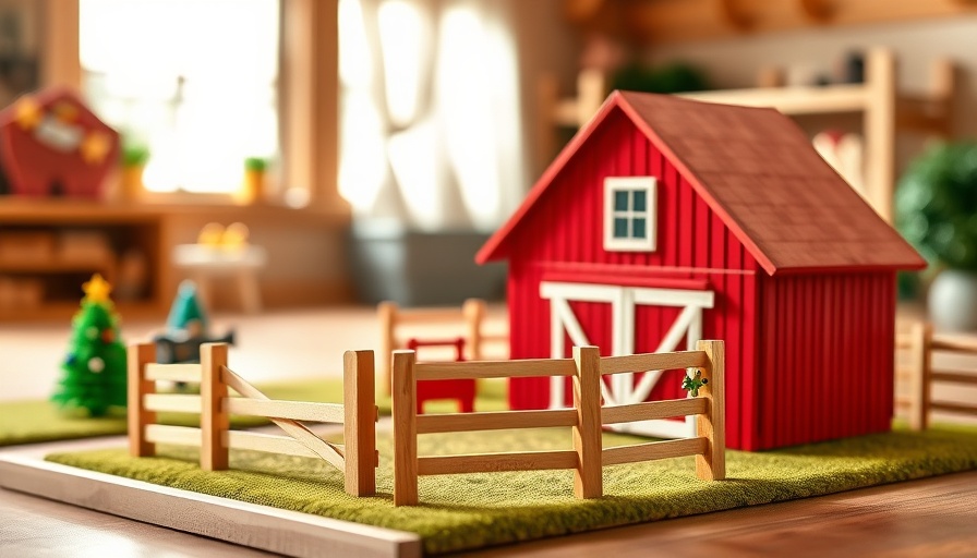 Großer Bauernhof aus Holz in indoor playroom scene.