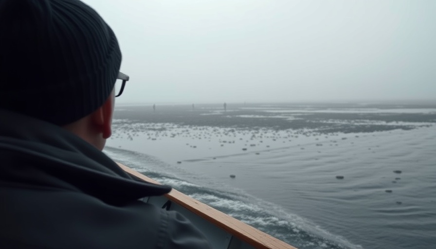 Wattwanderer observed from a boat near Pellworm in misty conditions.