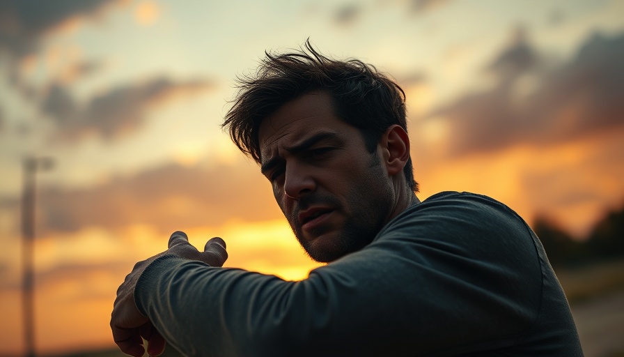 Emotionally intense scene with two distressed men at sunset.