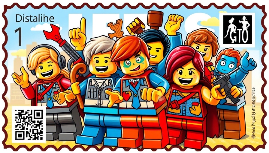 LEGO characters on a stamp for Internationale Tag des Spielens