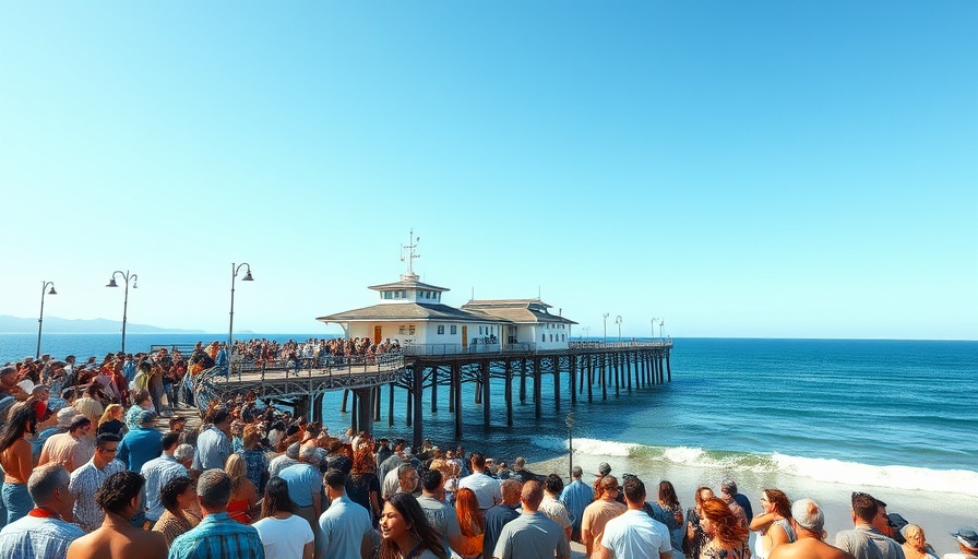 Eröffnung Seebrücke Scharbeutz: Crowd at pier opening with clear sky.