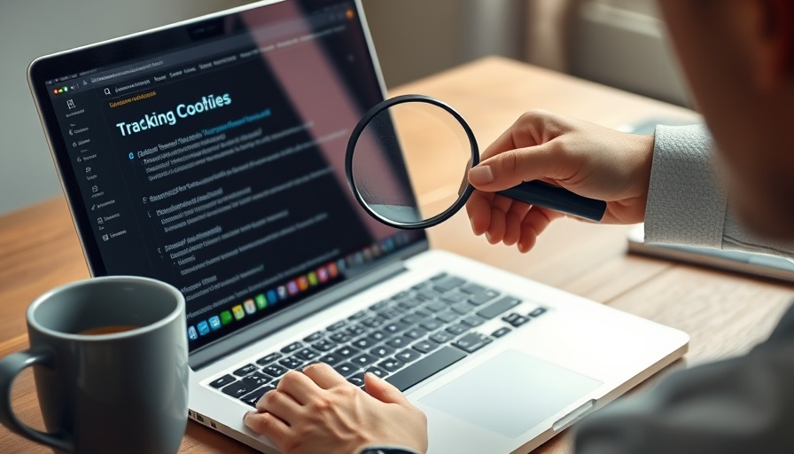 Prüfung von Tracking durch Drittdienste - Laptop with tracking cookies screen and magnifying glass.