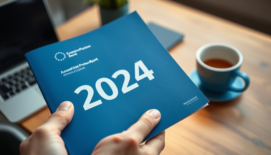 EDSJahresbericht 2024 annual report held in hand by laptop.