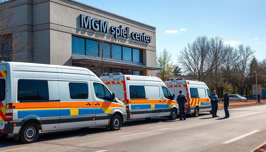 Emergency vehicles at MGM Spiel Center during Messer-Raub Geesthacht.