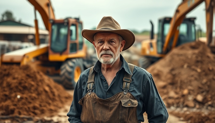 Landwirtschaft im Vorharz: Farmer with construction machinery on farm.