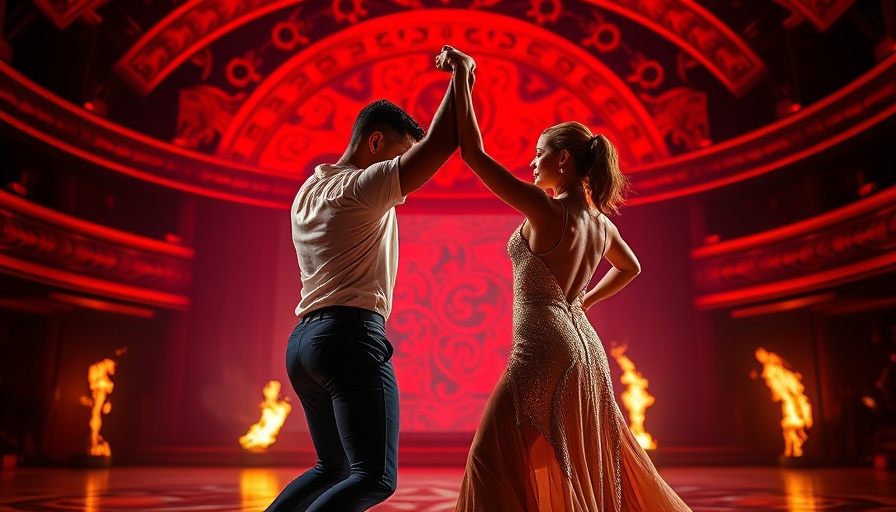 Hinter den Kulissen von Let’s Dance: Dance duo pose with stage fire.
