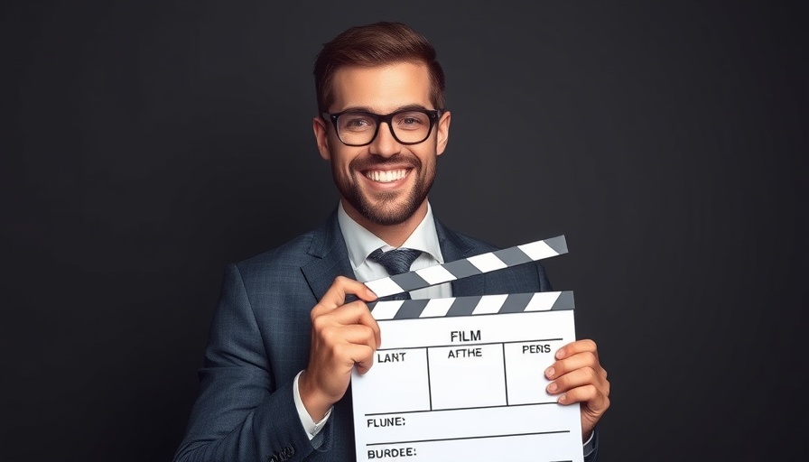 Man in suit with clapperboard for Kulturelle Veranstaltungen in Ahrensburg events.