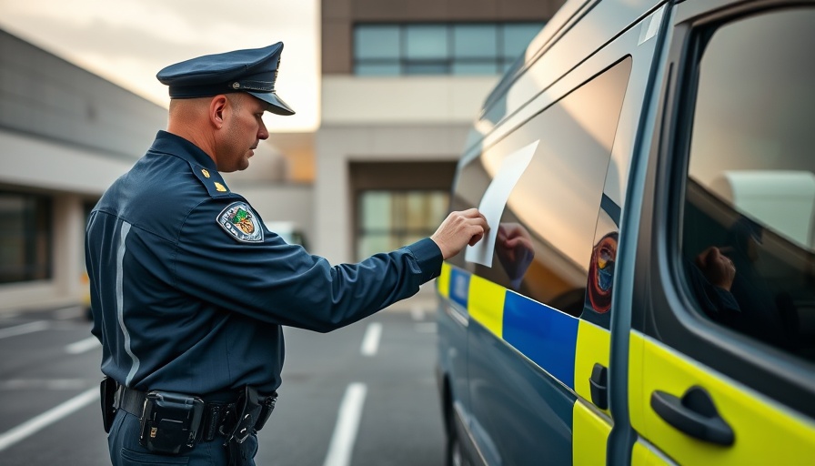 Officer applying sticker to police van supporting Aktion Respekt für Retter.